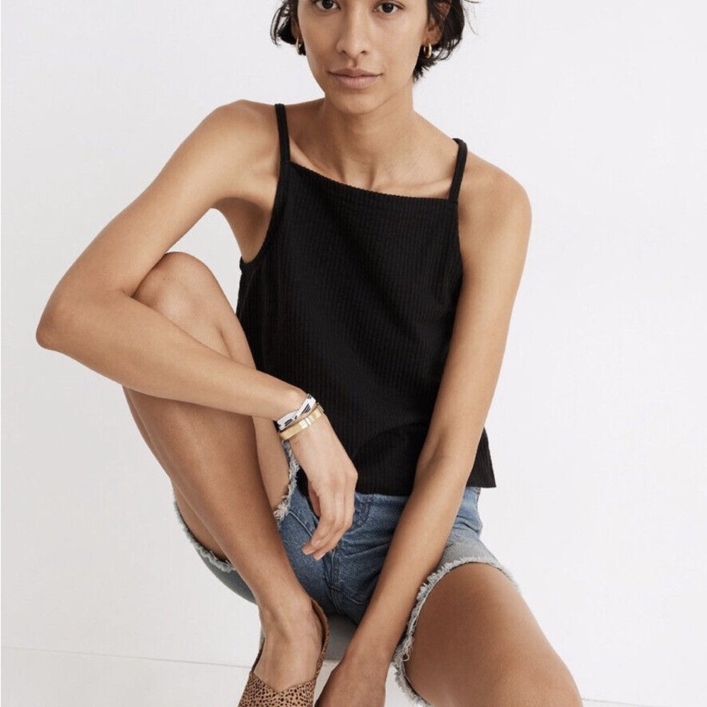 Madewell Ribbed Black Apron Tank; Small